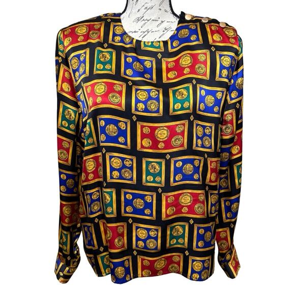 Talbots Tops - Vintage Talbots Petites Silk Blouse Size 14P Novelty Money Print French Cuffs